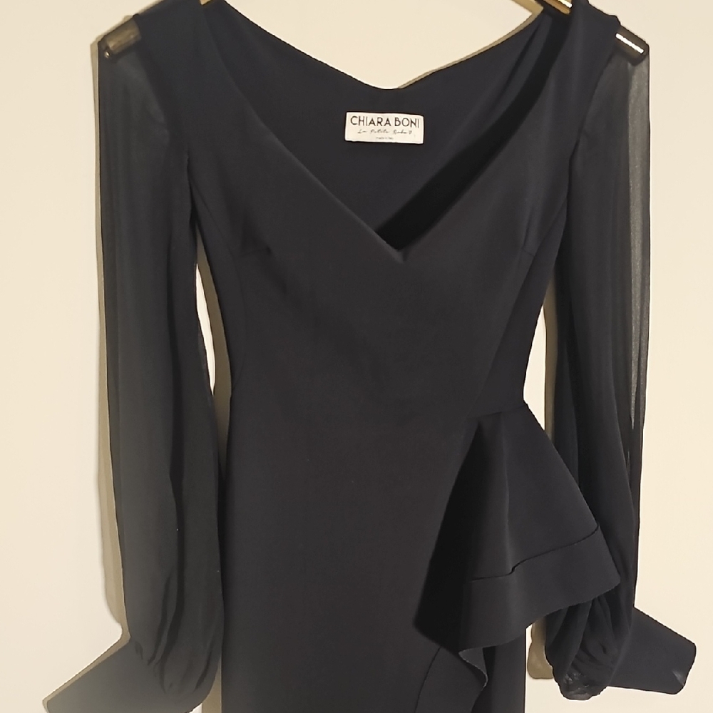Chiara Boni La Petite Robe Black Gown. Made In Italy.‎ XS. Faux Wrap.l